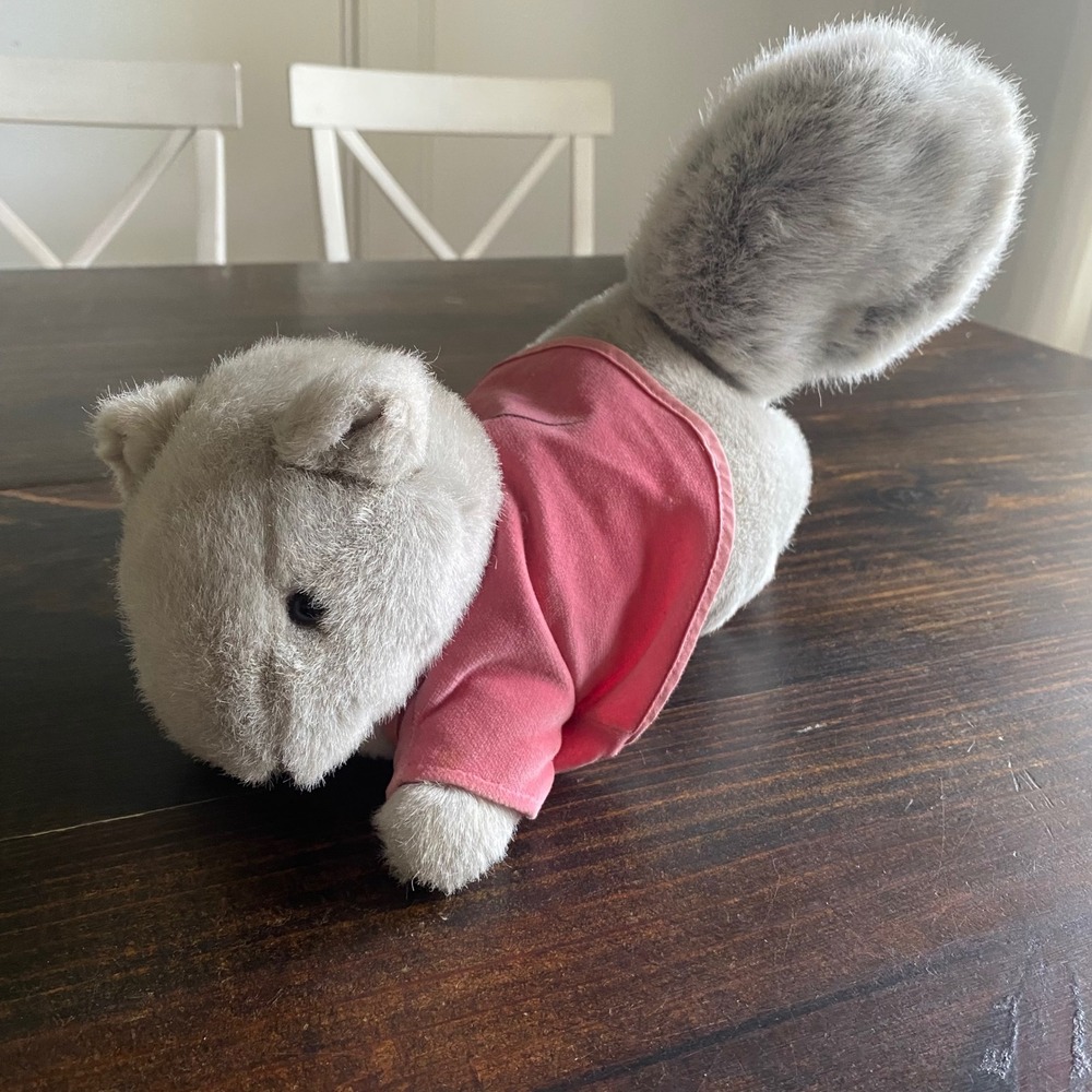 Vintage Eden Beatrix Potter Squirrel Timmy Tiptoes Plush Grey Pink Jacket 12"